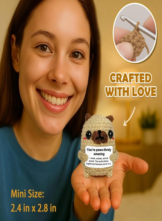 Krinisou Pug Gifts for Pug Lovers, Cute Positive Animals Crochet Dog Decor, Encouragement Inspirational Appreciation Thank You Gift for Friends, Coworkers, Women, Men - Image 3